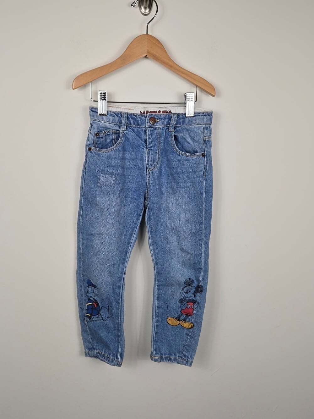 Zara X Disney Mickey Mouse Donald Duck Jeans Kids 3-4Y 104 Embroidered Denim